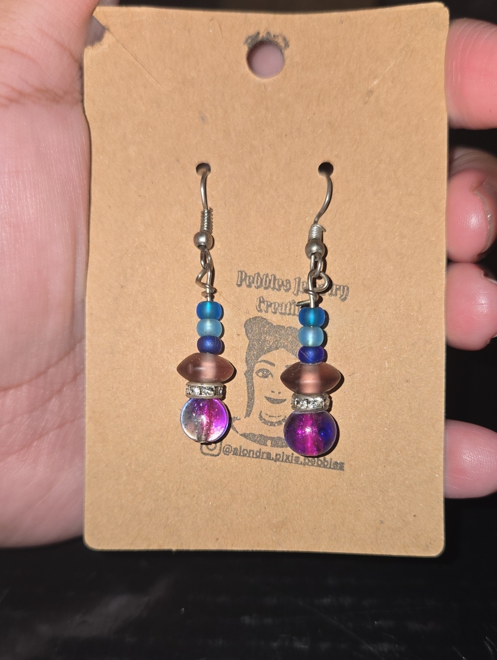 Handmade Blue & Purple Bead Dangle Earrings
